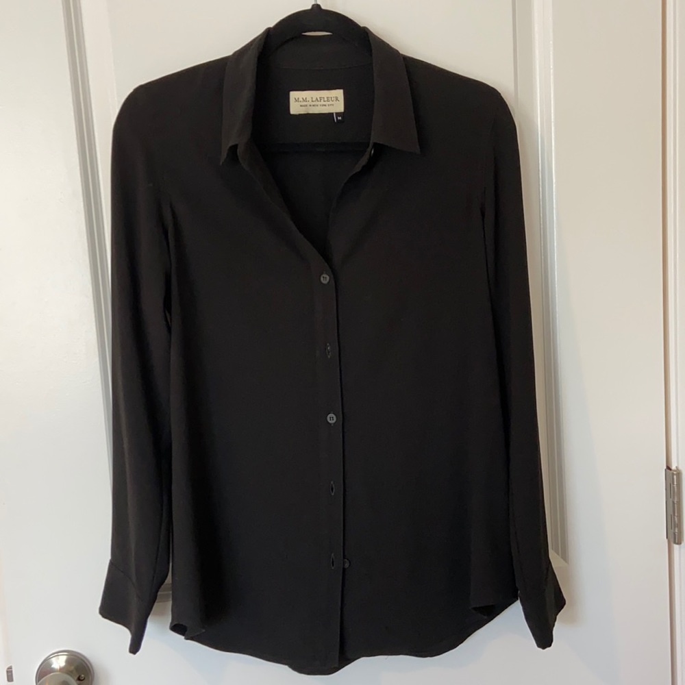 MM Lafleur Black silk long sleeve button down